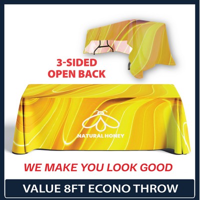 Value - 8' x 30"Top x 29"H - 3 Sided Hemmed Econo Table Throw (Full Coverage Dye Sublimation)