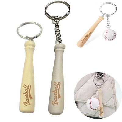 Wooden Mini Baseball Bat Keychain